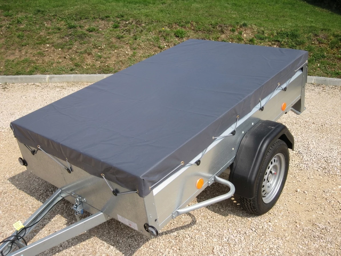 BACHE DE REMORQUE PVC 560 G GRIS 208 x 143 CM DEBORDS 35 CM