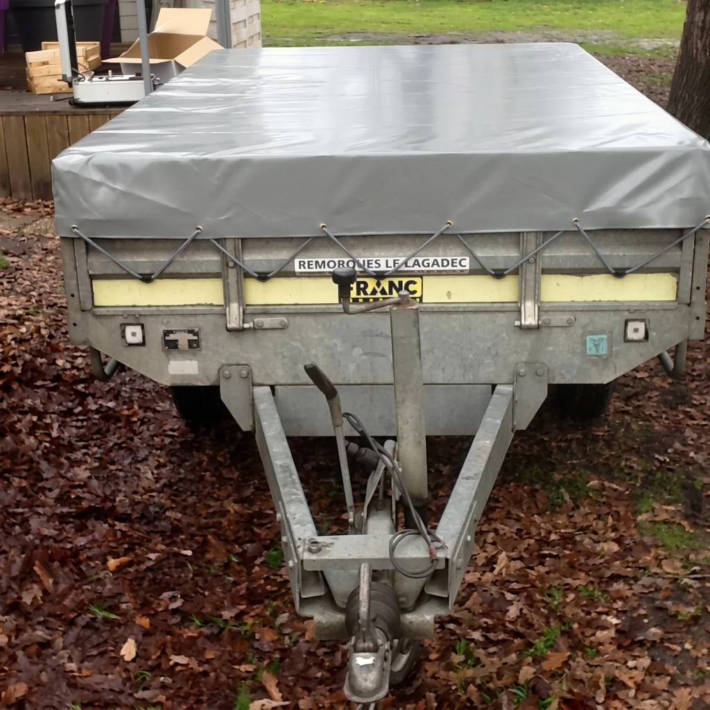 BACHE DE REMORQUE PVC 640 G GRIS 3,06 x 1,35 M DEBORDS 5 CM